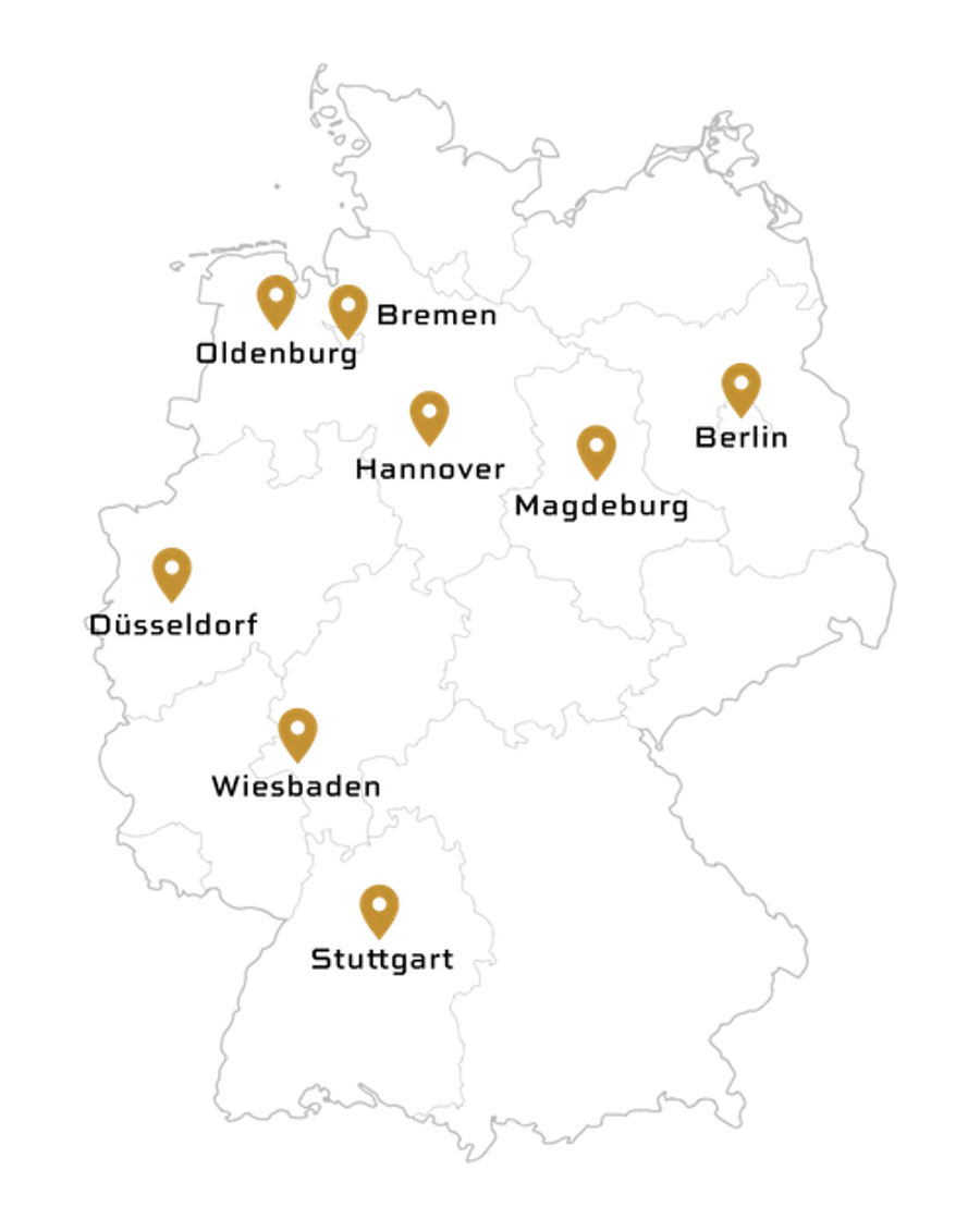 Karte von Deutschland mit den Standorten von JuSPol.